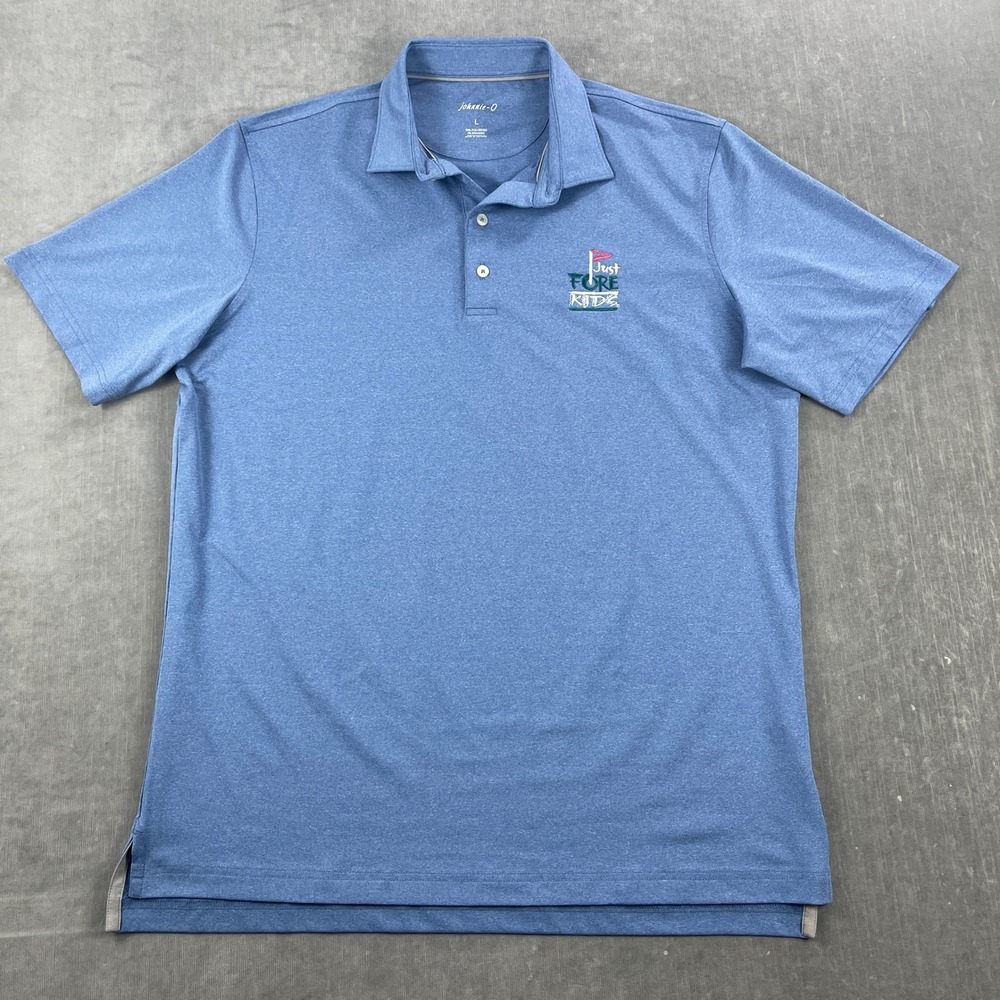 Johnnie-O Mens Large Blue Polo Shirt Just Fore Kids Golf Performance Stretch